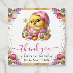 Watercolor Easter Chick Spring Flowers Birthday Favour Tags