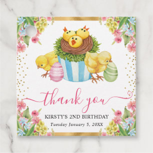 Watercolor Easter Chicks and Cake Spring Birthday Favour Tags
