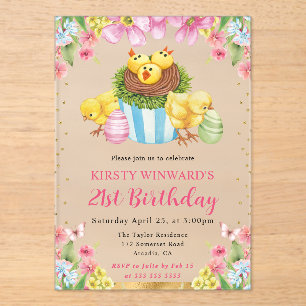 Watercolor Easter Chicks Spring 21st Birthday Acrylic Invitations
