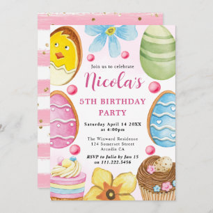 Watercolor Easter Cookie 5th Birthday Invitation
