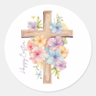 Watercolor Easter Cross Personalised Classic Round Sticker