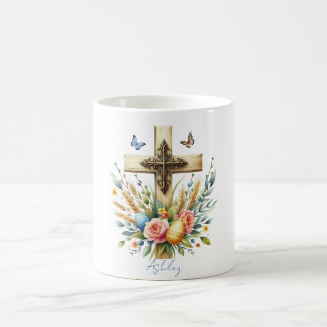 Watercolor Easter Cross Personalised Coffee Mug (Center)