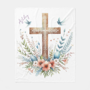 Watercolor Easter Cross Personalised Fleece Blanket
