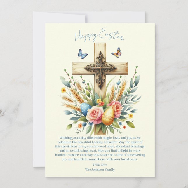 Watercolor Easter Cross Personalised Holiday Card (Front)