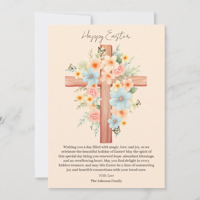Watercolor Easter Cross Personalised Holiday Card (Front)