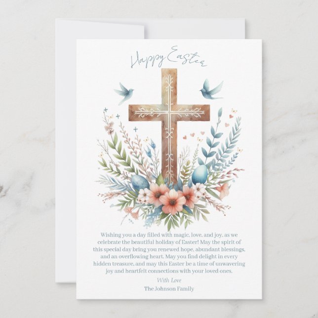 Watercolor Easter Cross Personalised Holiday Card (Front)