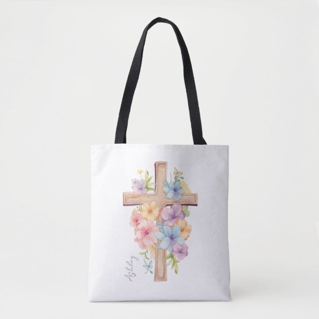 Watercolor Easter Cross Personalised Tote Bag (Front)