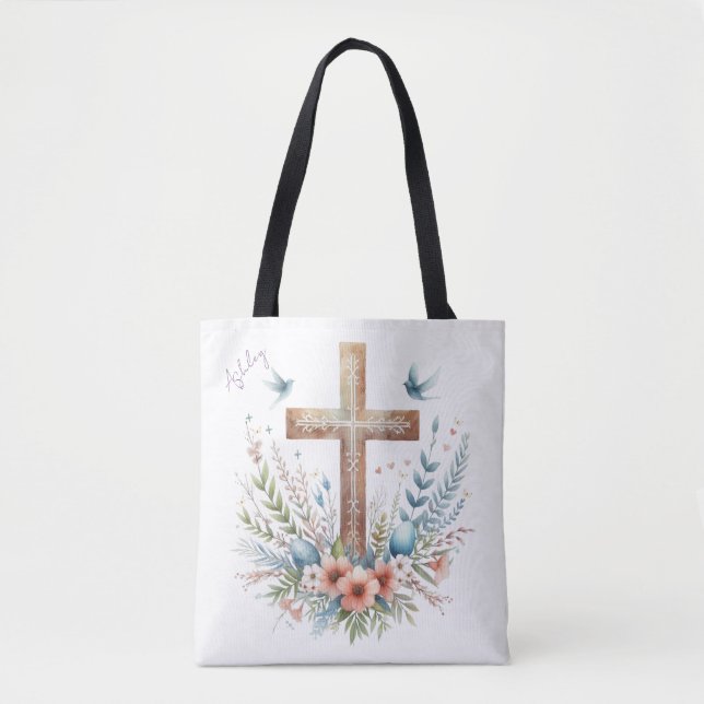 Watercolor Easter Cross Personalised Tote Bag (Front)
