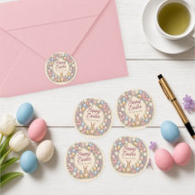 Watercolor Easter Egg Bunny Wreath Sticker