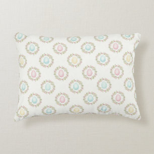 Watercolor Easter Egg Floral Wreath  Decorative Cushion