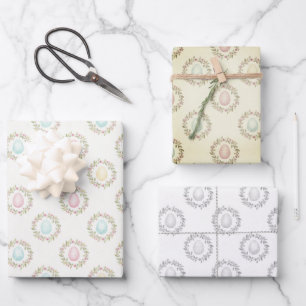 Watercolor Easter Egg Floral Wreath Wrapping Paper