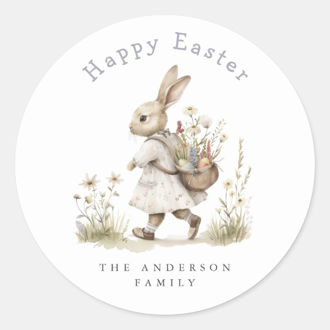 Watercolor Easter Egg Hunt Classic Round Sticker (Front)