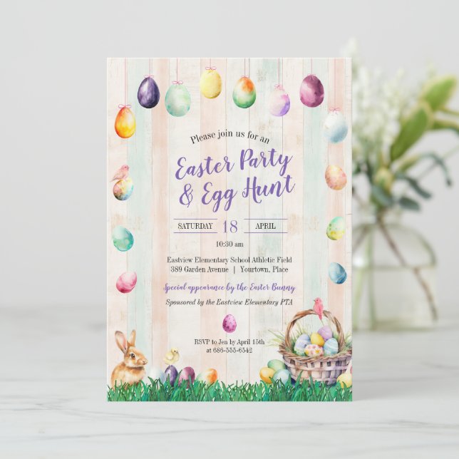 Watercolor Easter Egg Hunt Party Invitation (Standing Front)