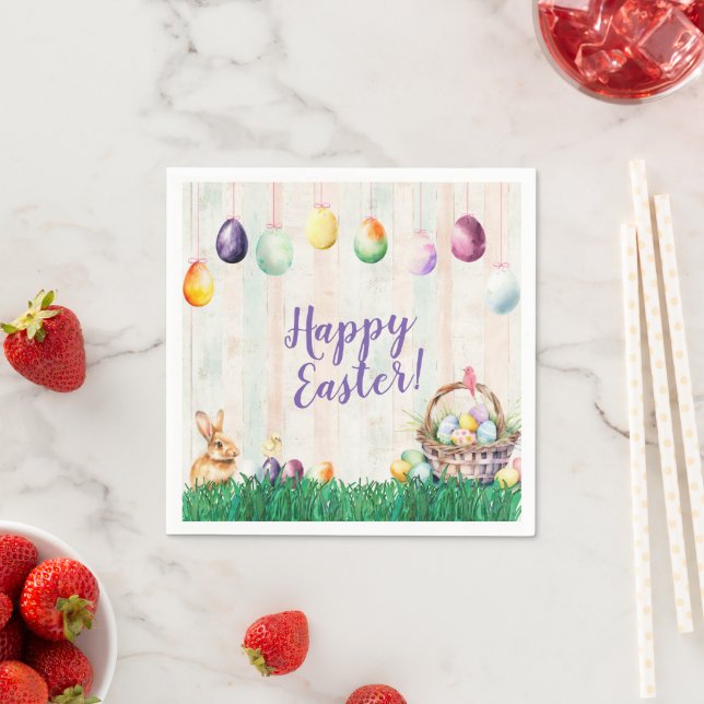 Watercolor Easter Egg Hunt Party Napkin (Insitu)