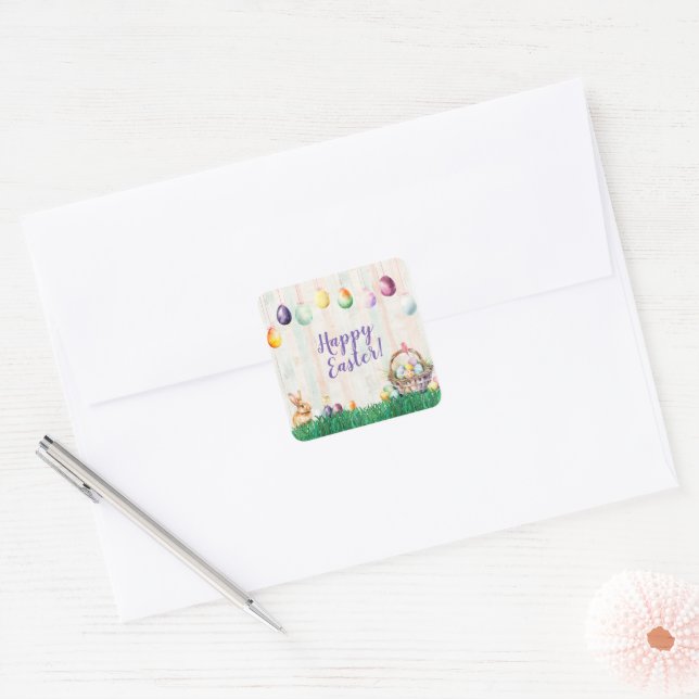 Watercolor Easter Egg Hunt Party Square Sticker (Envelope)