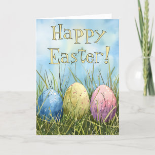 Watercolor Easter Egg Trio  Holiday Card
