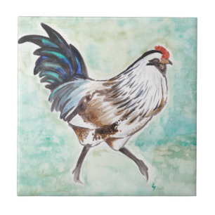 Watercolor Easter Egger Rooster Tile