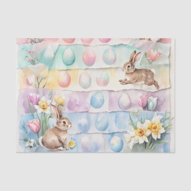 Watercolor Easter Eggs and Rabbits  Tissue Paper (Front)