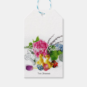 Watercolor Easter Eggs, Ducklings & Spring Flowers Gift Tags