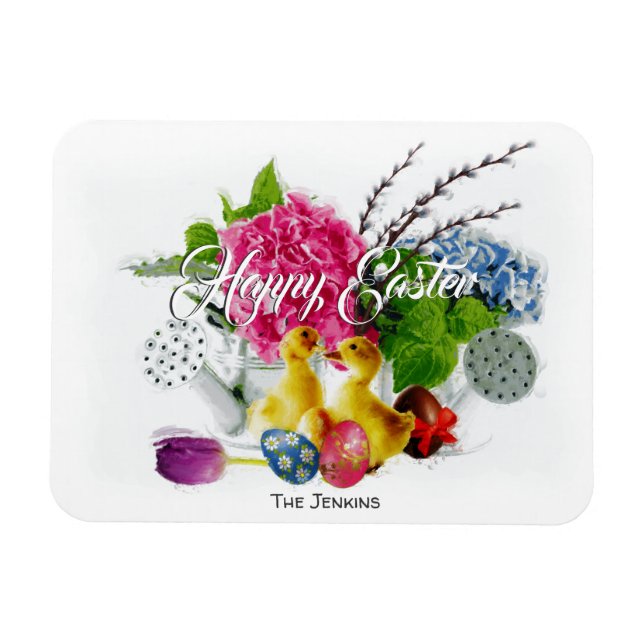 Watercolor Easter Eggs, Ducklings & Spring Flowers Magnet (Horizontal)