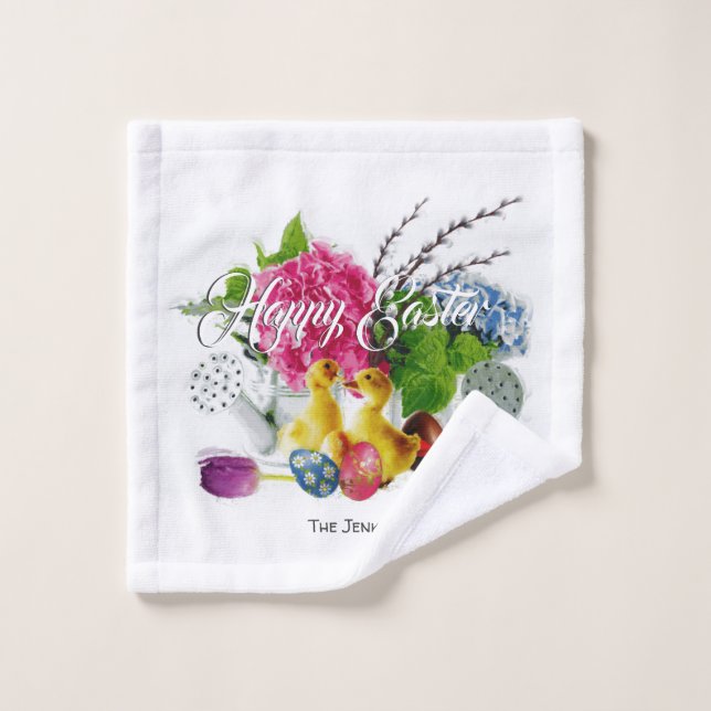 Watercolor Easter Eggs, Ducklings & Spring Flowers Wash Cloth (Wash Cloth)