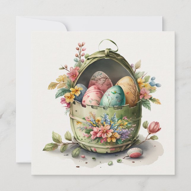 Watercolor Easter Eggs Floral Card (Front)