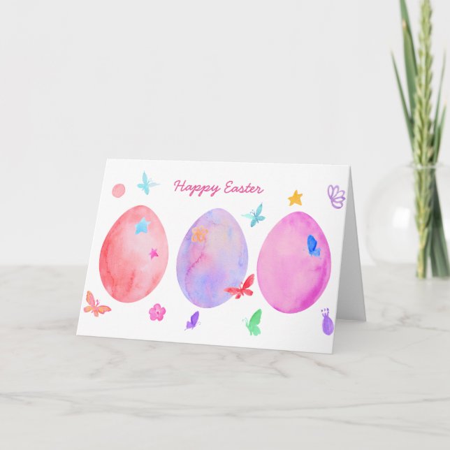 Watercolor Easter Eggs Greeting Card (Front)