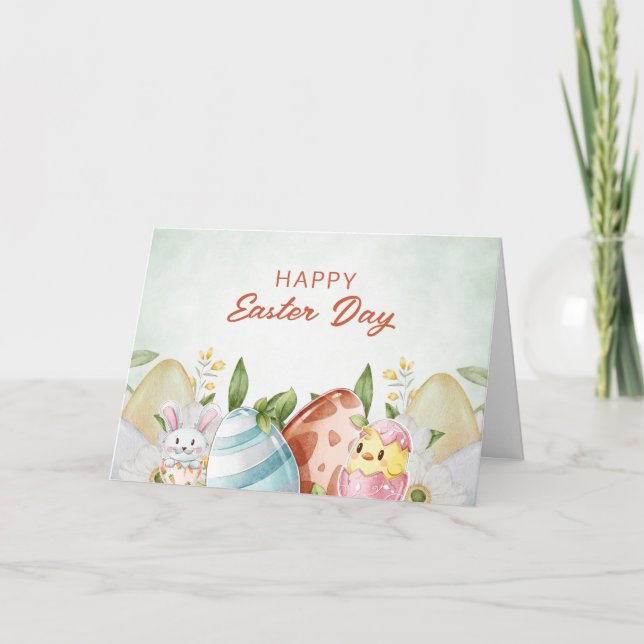 Watercolor Easter Eggs Happy Easter Holiday Card (Front)