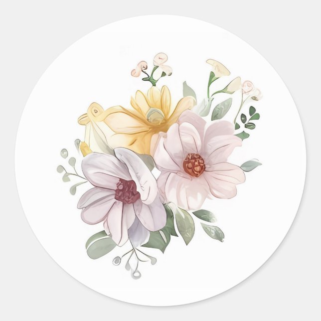 Watercolor Easter Flowers Classic Round Sticker (Front)