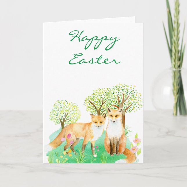 Watercolor Easter fox Card (Front)