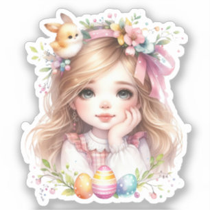 Watercolor Easter girl