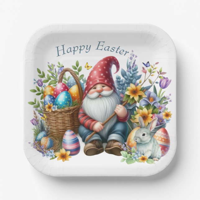 Watercolor Easter Gnome Personalised Paper Plate (Front)