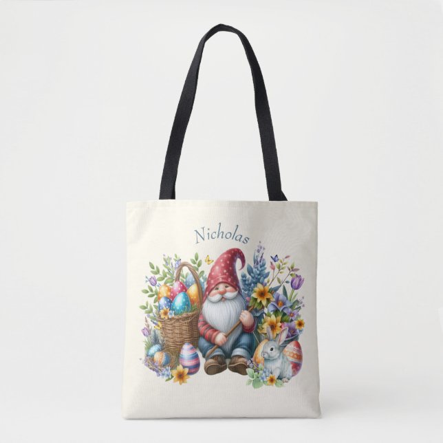 Watercolor Easter Gnome Personalised Tote Bag (Front)