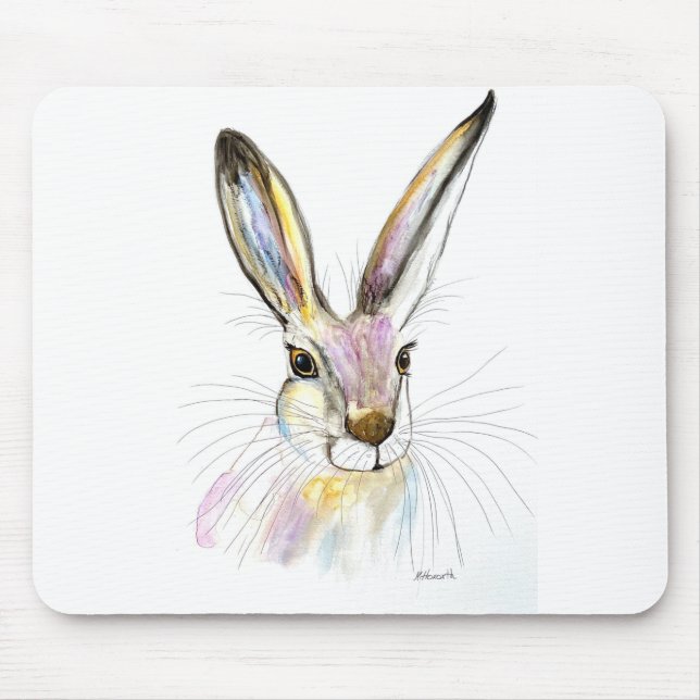 Watercolor Easter Hare Rabbit Animal Rustic Cute Mouse Mat (Front)