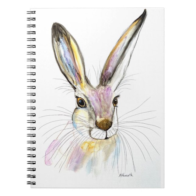 Watercolor Easter Hare Rabbit Animal Rustic Cute Notebook (Front)