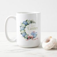 Watercolor Easter Hydrangea Wreath Cute Bunny