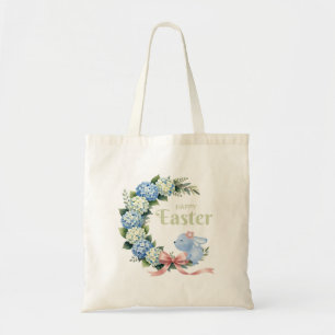 Watercolor Easter Hydrangea Wreath Cute Bunny Tote Bag