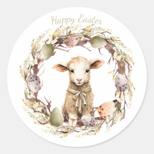 Watercolor Easter Lamb Personalised Classic Round Sticker