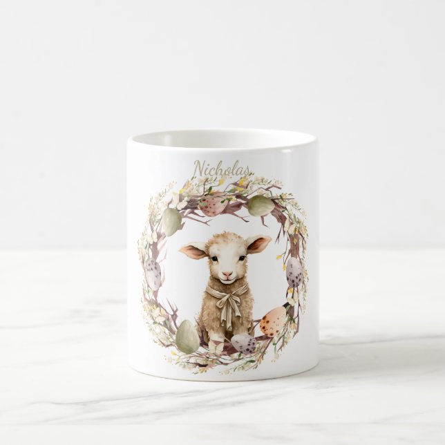 Watercolor Easter Lamb Personalised Coffee Mug (Center)