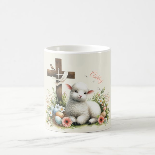 Watercolor Easter Lamb Personalised Coffee Mug (Center)