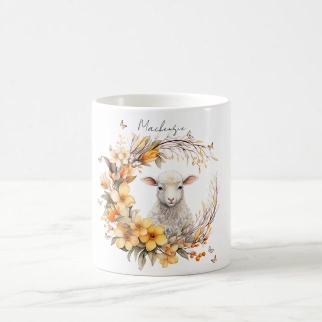Watercolor Easter Lamb Personalised Coffee Mug (Center)