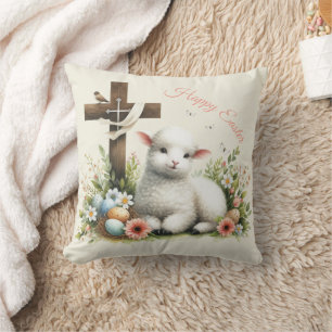 Watercolor Easter Lamb Personalised Cushion