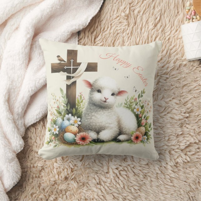 Watercolor Easter Lamb Personalised Cushion (Blanket)