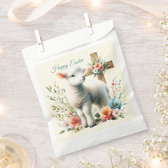 Watercolor Easter Lamb Personalised Favour Bags (Clipped)