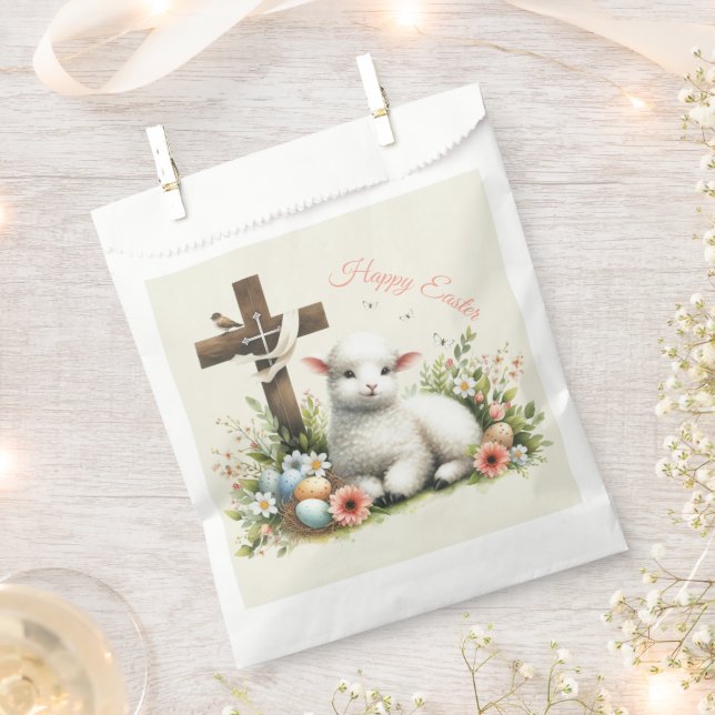 Watercolor Easter Lamb Personalised Favour Bags (Clipped)