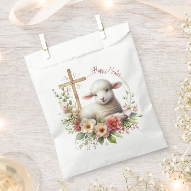 Watercolor Easter Lamb Personalised Favour Bags (Clipped)