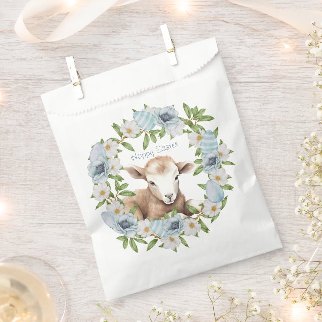 Watercolor Easter Lamb Personalised Favour Bags (Clipped)