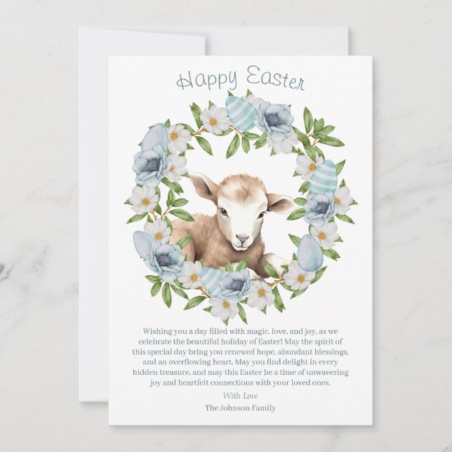 Watercolor Easter Lamb Personalised Holiday Card (Front)