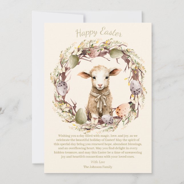 Watercolor Easter Lamb Personalised Holiday Card (Front)