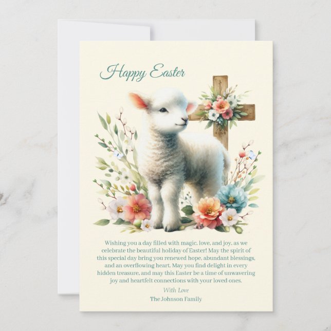 Watercolor Easter Lamb Personalised Holiday Card (Front)